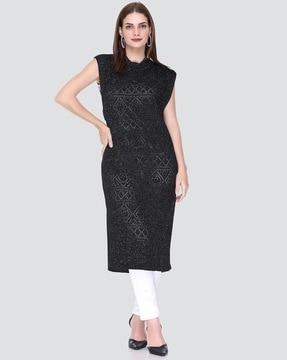 pointelle-knit straight kurta