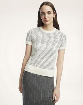 pointelle shell slim fit round-neck pullover