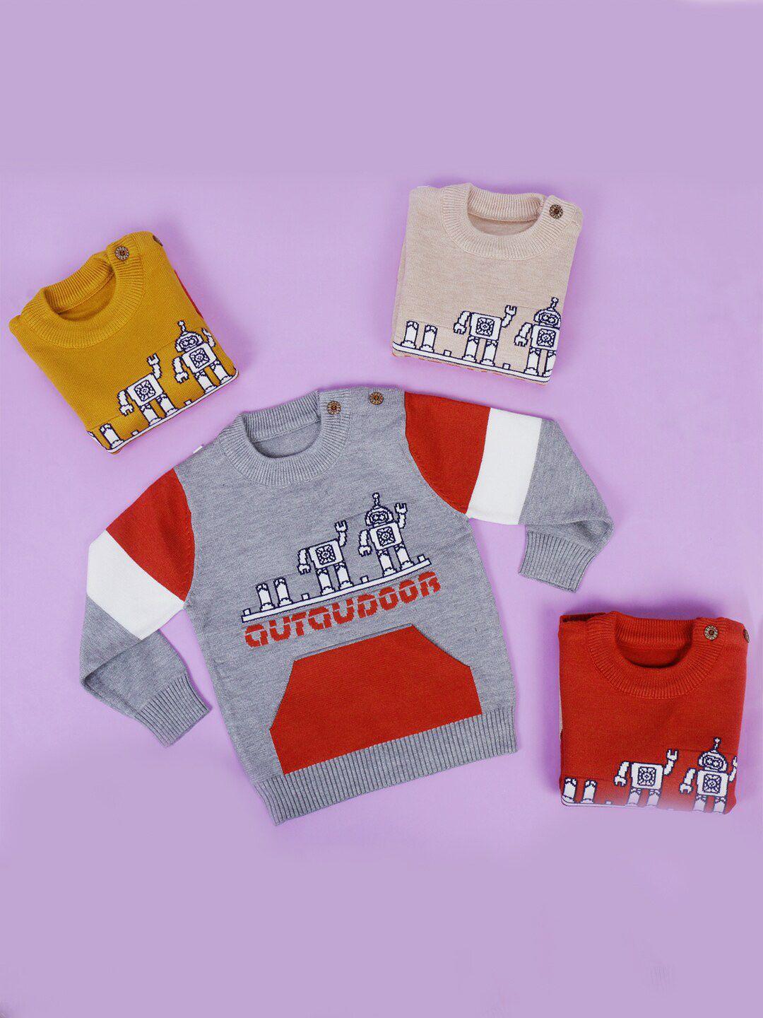 pokory kids grey & red printed sweater
