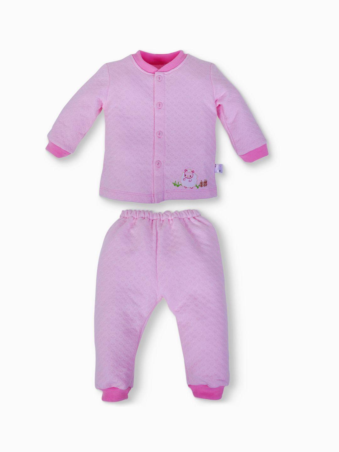pokory unisex kids pink solid pure cotton night suit
