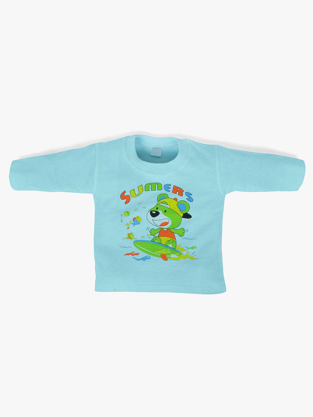 pokory infant blue & green graphic print cotton running t-shirt