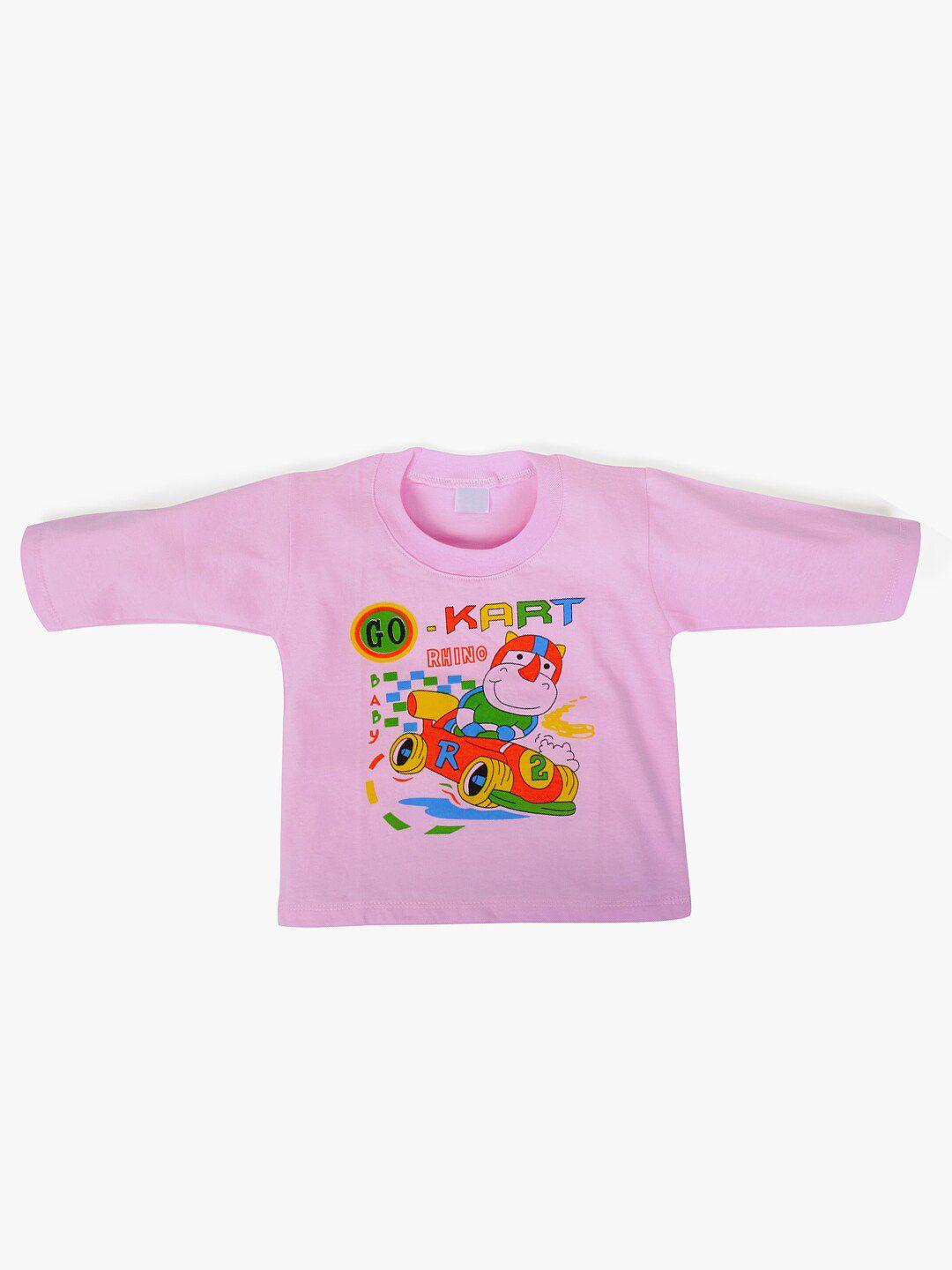 pokory infant pink & red graphic print cotton running t-shirt