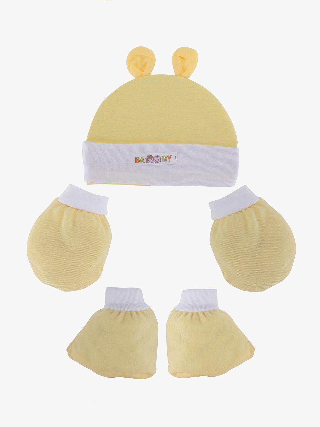 pokory kids yellow cotton cotton cap hand gloves mitten and socks set