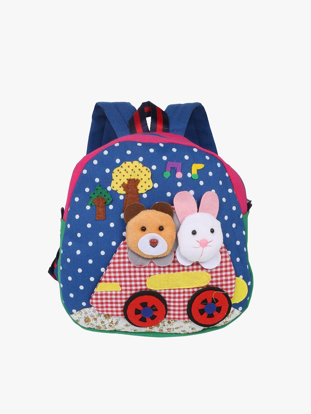 pokory unisex kids blue & green applique backpack