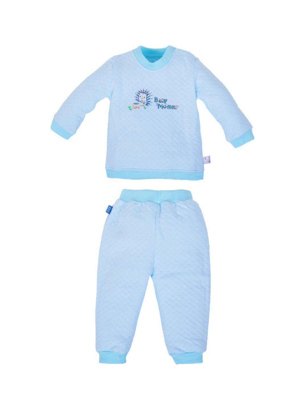 pokory unisex kids blue printed pure cotton night suit