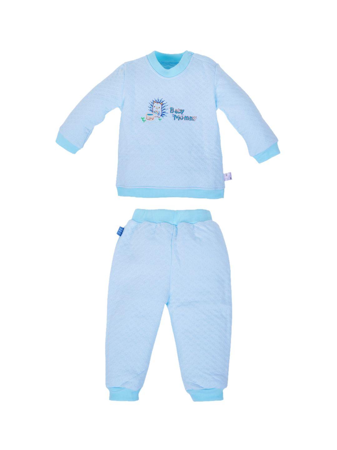 pokory unisex kids blue solid pure cotton night suit