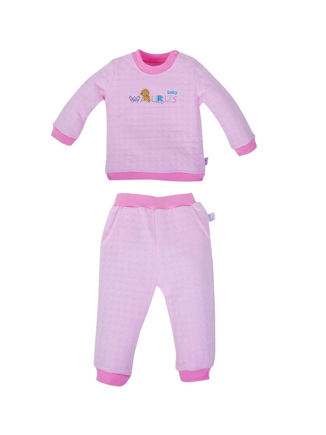 pokory unisex kids pink & blue printed pure cotton night suit