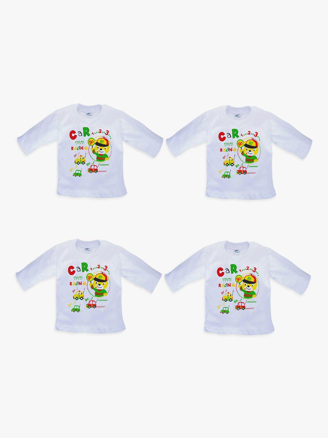 pokory unisex kids white pure cotton pack of 4 printed t-shirt