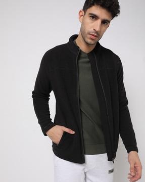 polar fleece zip-front sweatshirt with slip pockets