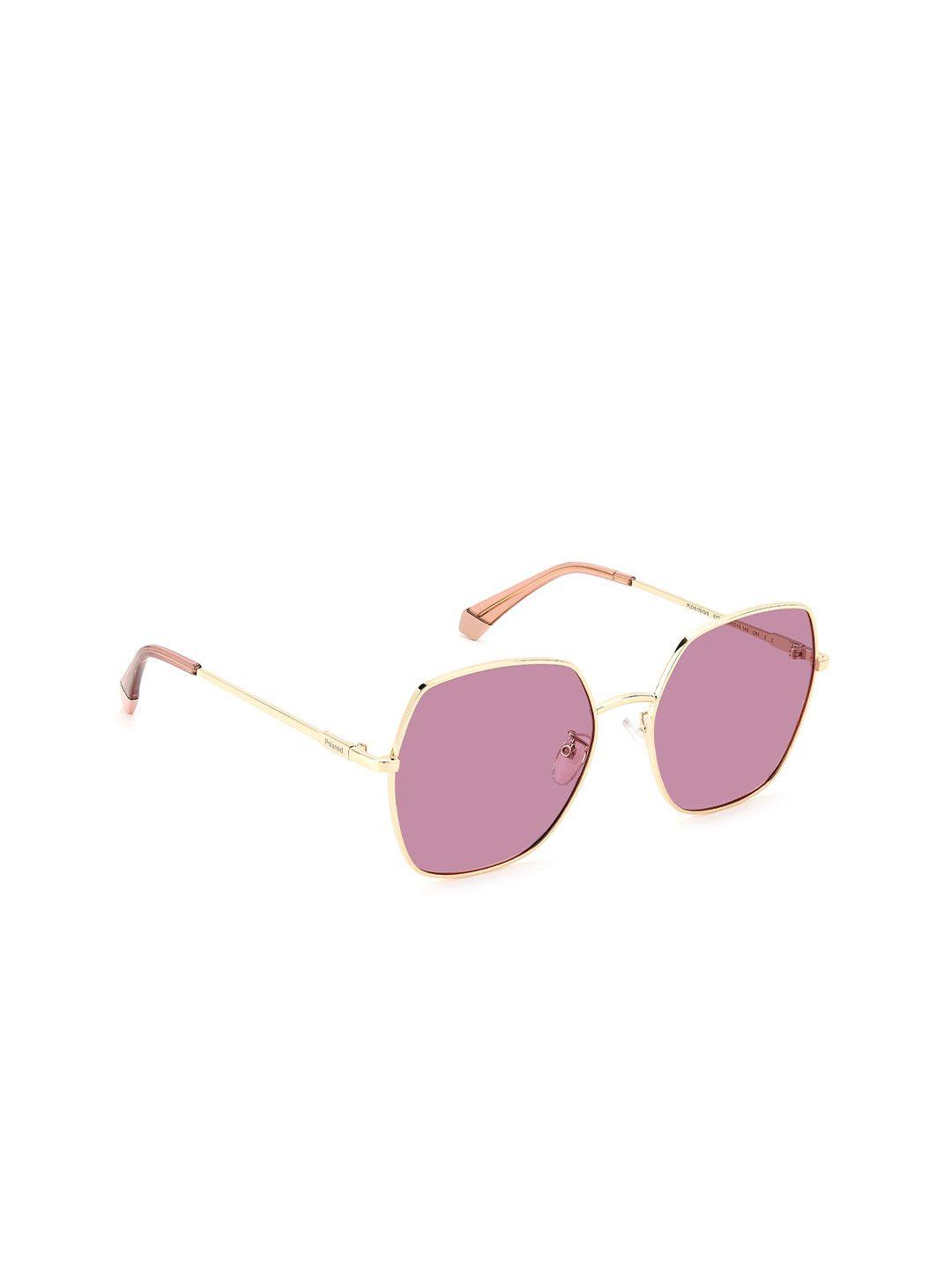 polaroid women pink lens & gold-toned oversized sunglasses with polarised and uv protected lens
