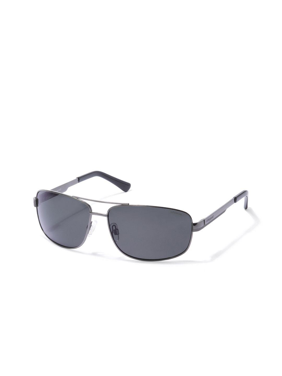 polaroid men grey lens & silver-toned square sunglasses with polarised and uv protected lens