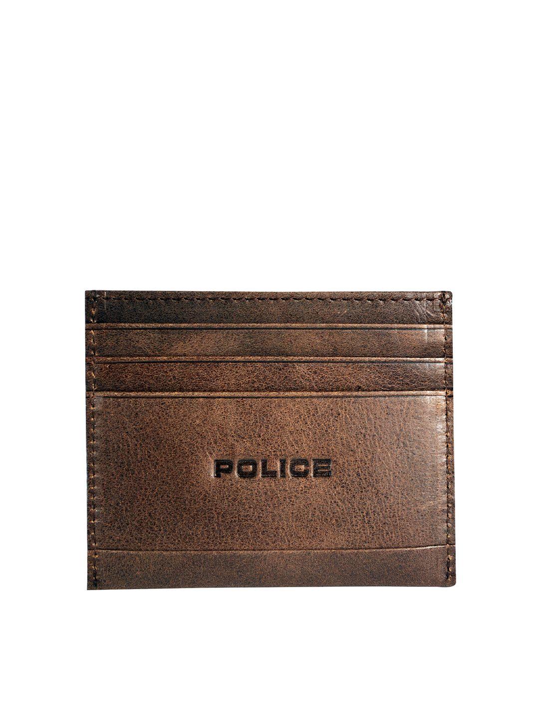 police brown solid two fold leather wallet