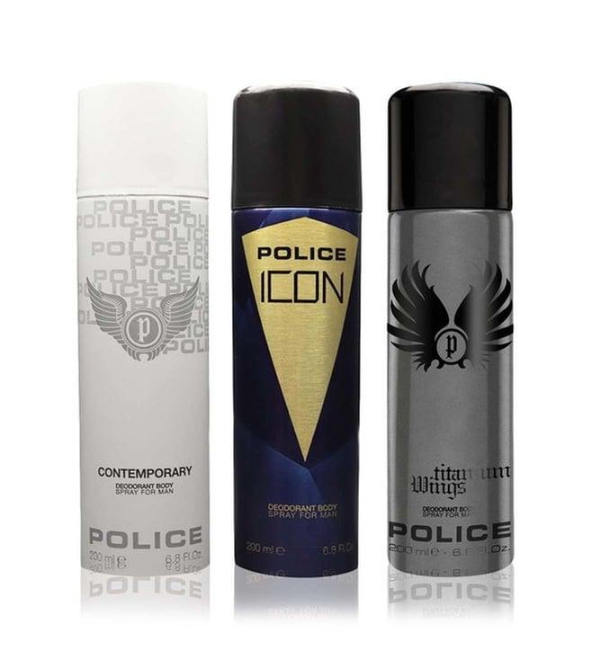 police contemporary + icon + titanium wings deodorant spray for men combo set