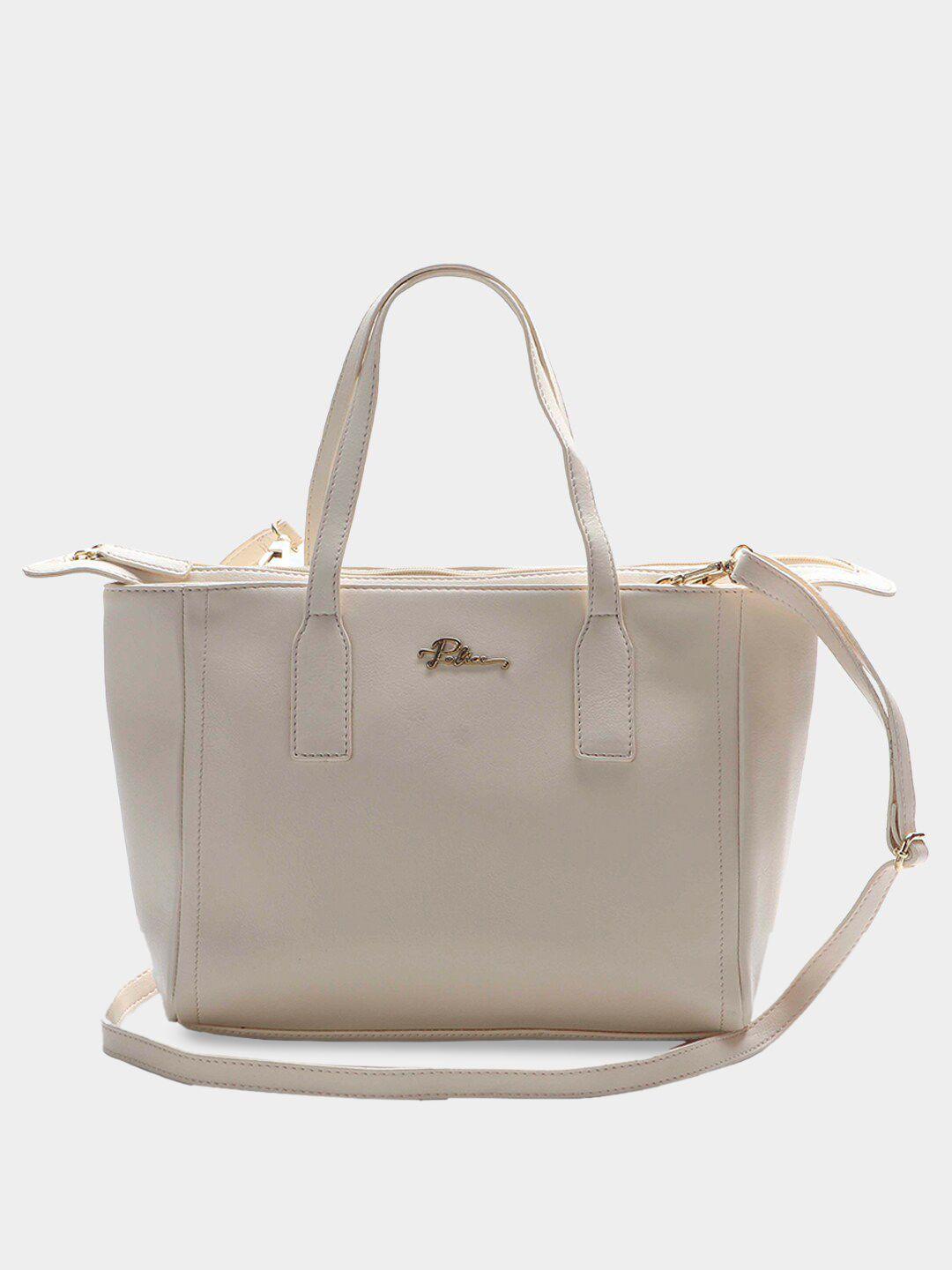 police cream-coloured leather structured handheld bag