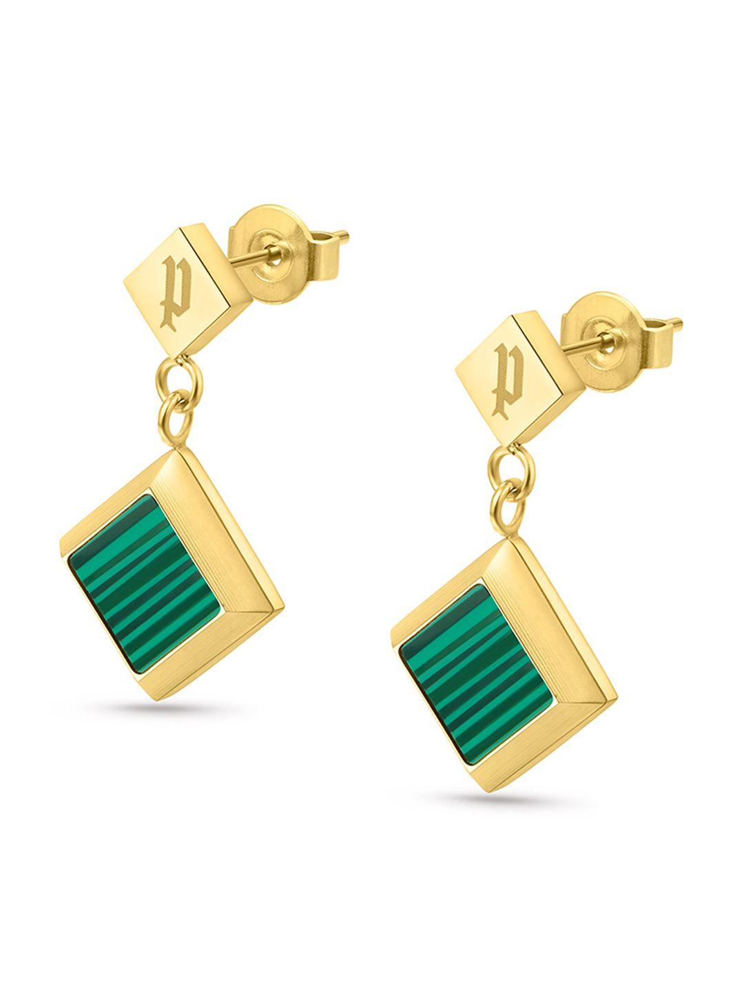 police gold-plated geometric drop earrings