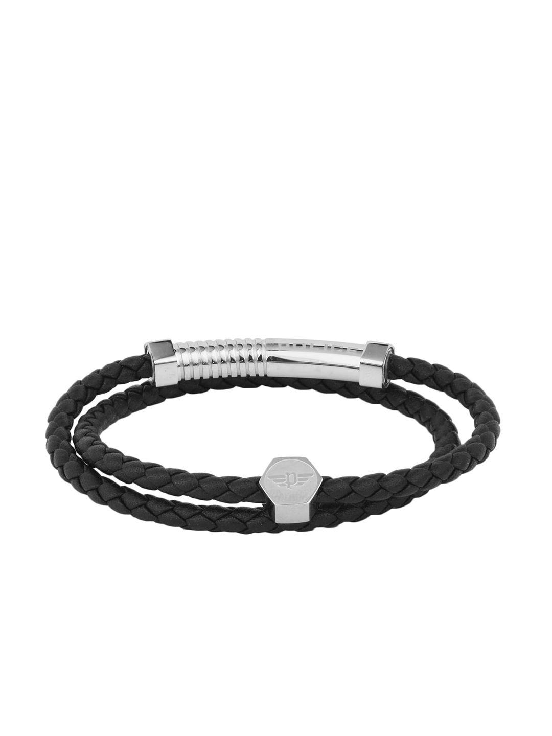 police men black & silver-toned cuff bracelet
