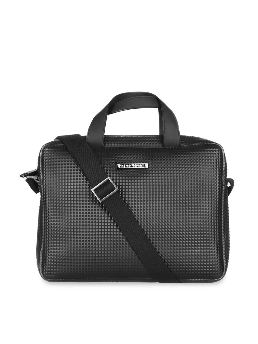 police men black textured laptop bag