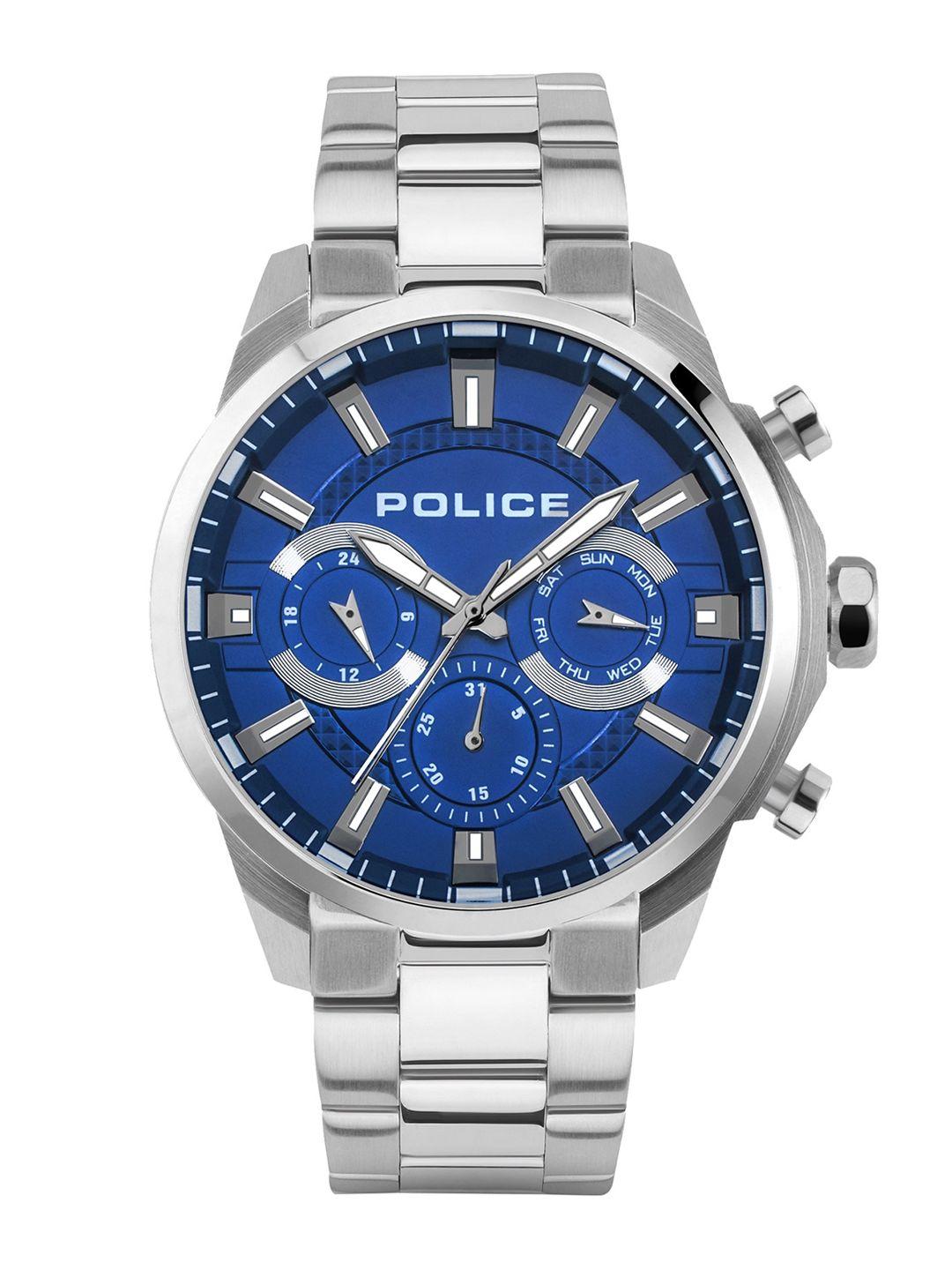 police men blue dial & silver toned stainless steel straps analogue watch plpewjk2204203