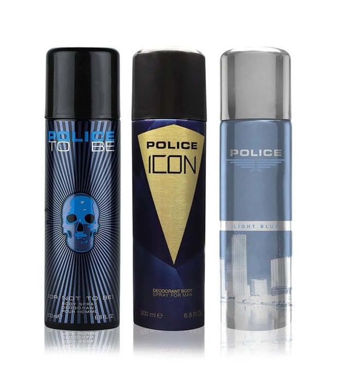 police to be men + icon + light blue deodorant spray for men combo set