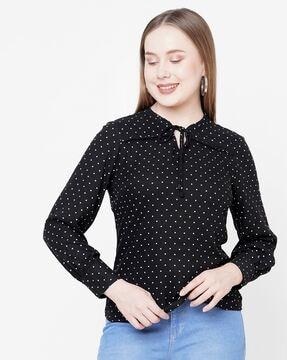 polk-dot print slim fit top