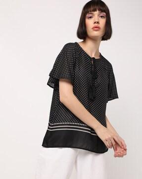 polka dot print tunic with neck tie-up