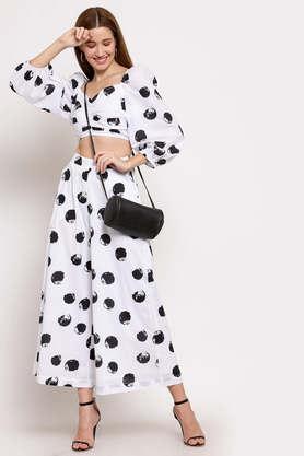 polka dots cotton flared fit women's palazzo - white