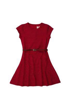 polka dots cotton round neck girls casual wear dress - red