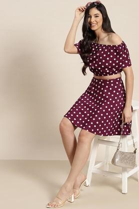 polka dots crepe a line fit womens mid rise skirt - burgundy