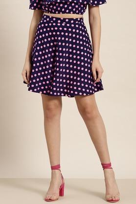 polka dots crepe a line fit womens mid rise skirt - deep navy