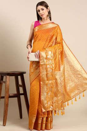 polka dots georgette festive wear women's saree - yellow