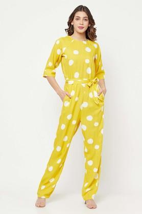 polka dots half sleeves lyocell women's jumpsuit - yellow