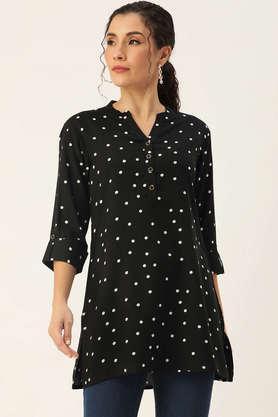 polka dots rayon collared women's tunic - black