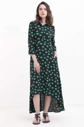 polka dots rayon women's full length dress - black