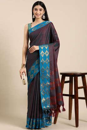 polka dots silk festive wear women's saree - brown