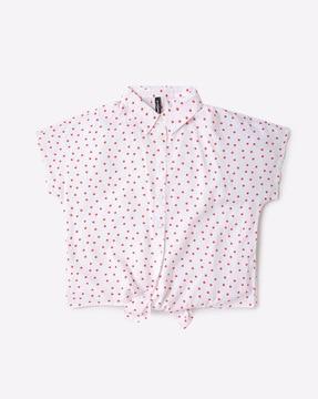 polka -dot print shirt with front knot