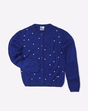 polka-dot knit button-down sweater