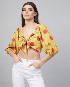 polka-dot knotted top