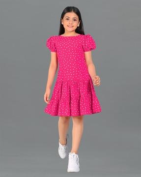 polka-dot print boat-neck fit & flare dress
