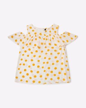 polka-dot print cold-shoulder with overlay