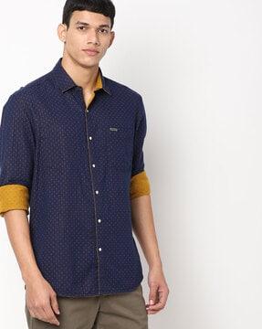 polka-dot print extra slim fit reversible casual shirt