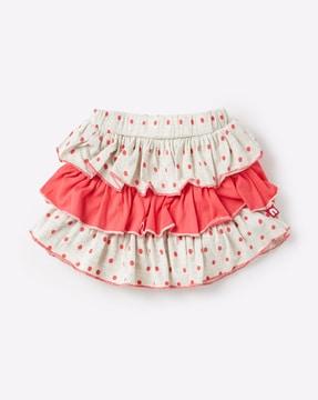 polka-dot print organic cotton tiered skirt