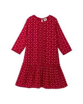polka-dot print round-neck a-line dress