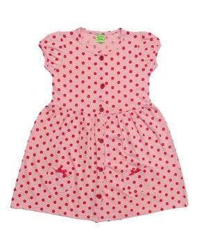 polka-dot print round-neck a-line dress