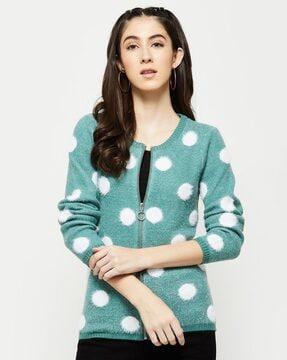 polka-dot print round-neck cardigan