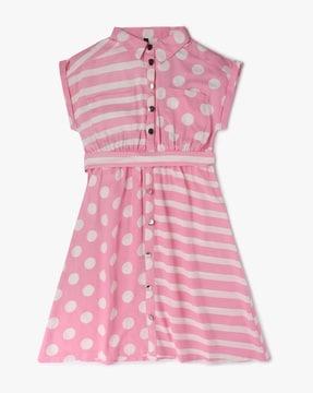 polka-dot print shirt dress with waist tie-up
