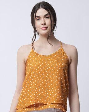 polka-dot print sleeveless camisole