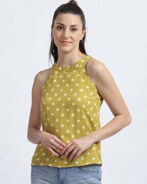 polka-dot print sleeveless top