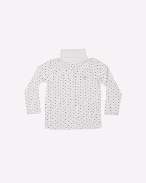 polka-dot print t-shirt with turtle-neck
