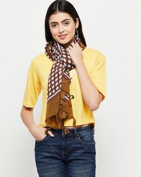 polka-dot print tasseled scarf