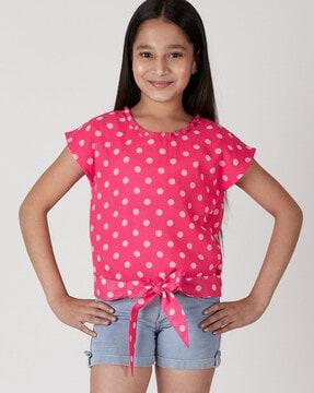 polka-dot print top with tie-up